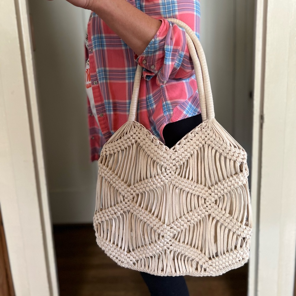 London Kaye Cream Crochet Shoulder Bag